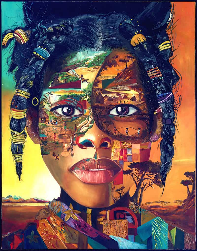 Amani — Édition Gold peinture sur toile fait main — Portrait africain ABD